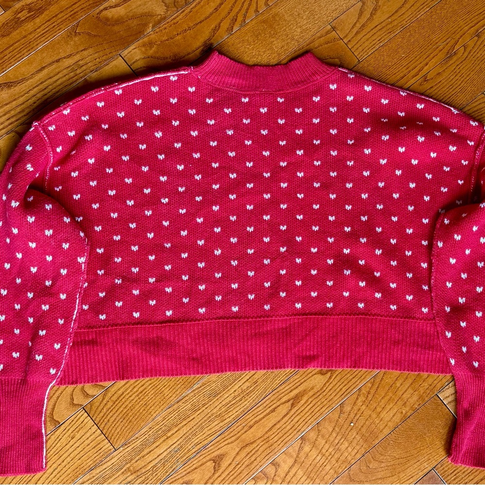 Free People Red and White Knit Cropped Sweater